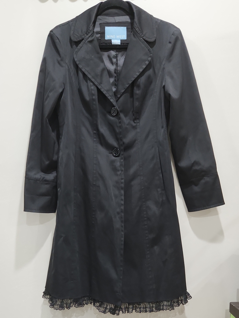Nine West Black Coat with Lace Hem Size SP